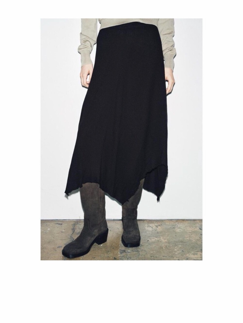 Zara Black Asymmetrical Midi Skirt
